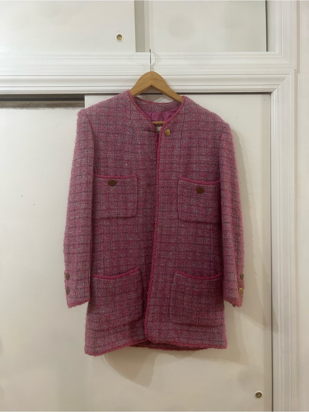Chanel Pink Tweed Long Jacket - Women's Structured Blazer